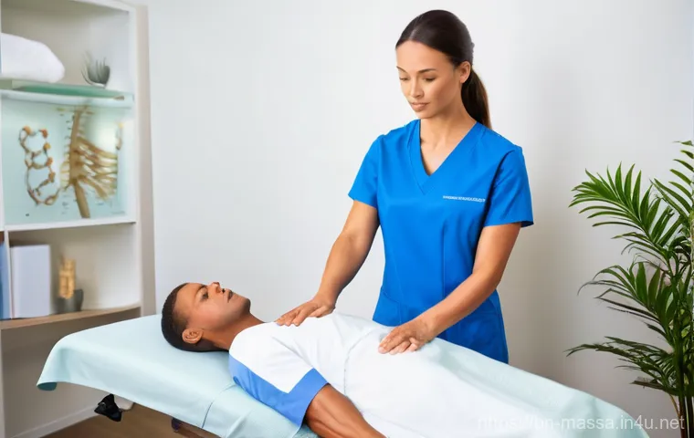 스포츠마사지사 직업 만족도 조사 - **Prompt:** A compassionate male sports massage therapist, dressed in modest professional athletic w...