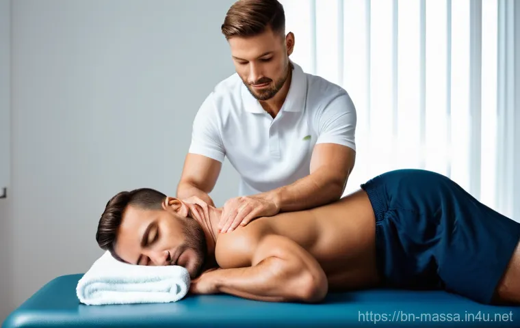 스포츠마사지사 고객 후기 활용법 - **Prompt:** A highly skilled female sports massage therapist, wearing a professional, fitted polo sh...