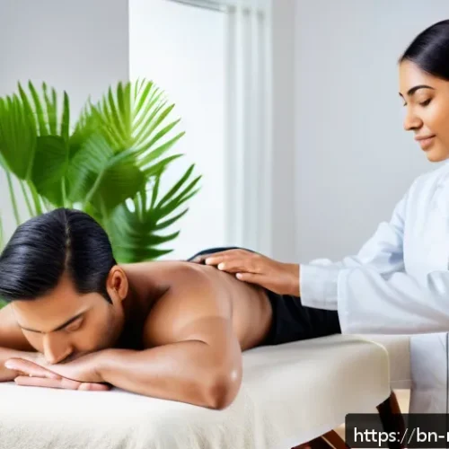 Home 31 스포츠마사지사 이직 후 적응기 - A professional sports massage therapist in a bright, modern wellness center, engaging warmly with di...