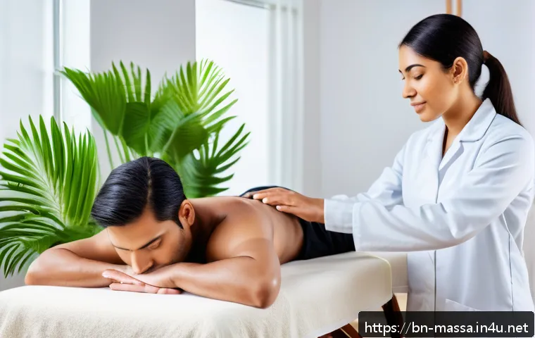 스포츠마사지사 이직 후 적응기 - A professional sports massage therapist in a bright, modern wellness center, engaging warmly with di...