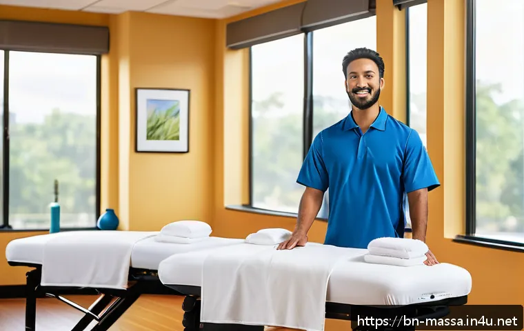 스포츠마사지사 학원 선택 요령 - A modern training center interior designed for sports massage education, featuring spacious, well-ve...